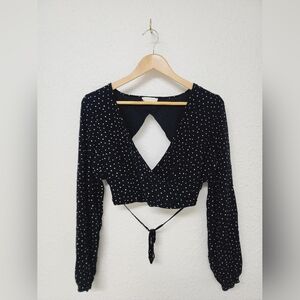 L.A. Hearts women's crop long sleeve, medium, black & white, cut out back, ties